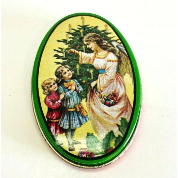 Vintage Enesco Tiny Christmas Tin 1983 Small World Greetings Angel and Children - Picture 2 of 5